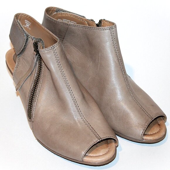 Earth Kristy Open Toe Sandal Taupe Leather Zipper Slingback Shoes Women 6B VGUC - Picture 1 of 9